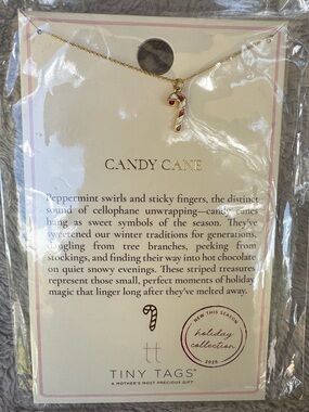 Tiny Tags 14k Gold Ion Plated Candy Cane Charm Necklace